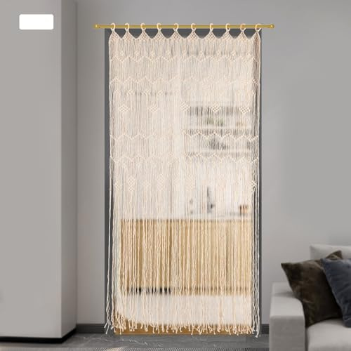Vielrosse 2x Makramee Vorhang Fenster Wandbehang, Boho Gewebte Türvorhänge Tapestry Tür für Hochzeit Dekoration Wohnung 85x200cm
