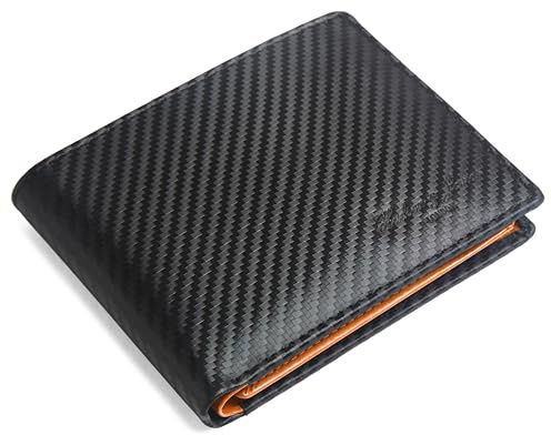 Hudson & James Genuine Leather RFID Blocking Wallet Men’s with Card Holder, banknote compartments, Coin Pocket, Minimalist Wallets for Men UK with Gift Box (Orange)
