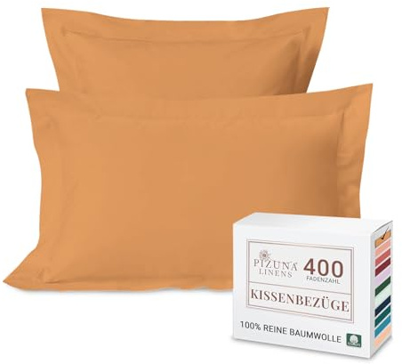 Pizuna Oxford 2er Kissenbezug 50x75 Baumwolle Aprikosenorange 400 Fadenzahl | 2-teilig 100% langstapelige Baumwolle weiche Mako-Satin weben luxuriös Nur Kissenbezug mit 5cm Rahmen und 20cm Klappe