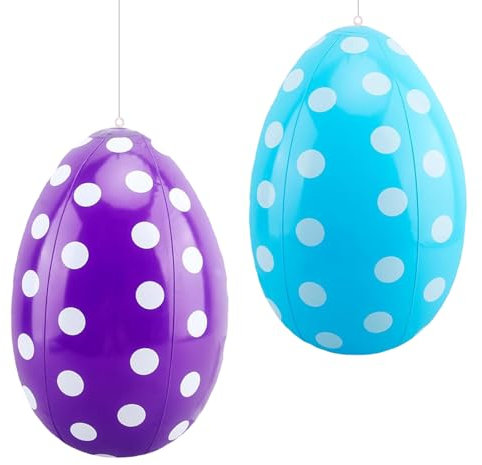 40cm Aufblasbare Osterei, 2pcs Riesiges Osterei, GroßE Ostereier Deko zum Aufhängen, Ostereier XXL Outdoor, Geeignet für Ostern, Drinnen und Draußen, Hof, Garten, Rasendekoration(Blau + Lila)