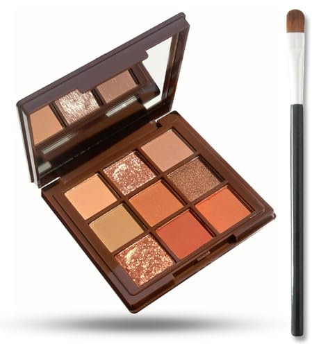 9 Farbe Lidschatten Palette, Hochpigmentiert Lidschatten Gold Braun Eyeshadow Palette Mit Spiegel, Matt Shimmer Weicher Glatter Puder Liedschatenpalete Für Augen-Make-up (01 Schokoladen)