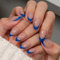 KQueenest French Tip False Nails with Glue, Royal Blue Press on Nails Short Almond, Natural Nude Fake Nails Press ons Stiletto, Reusable Vibrant Bright Soft Gel Stick on Nail for Women, 30 Pcs
