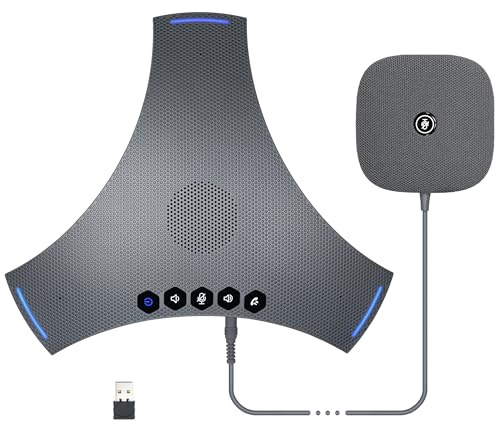 PolaTab Altoparlante e microfono per conferenze, Bluetooth/USB/Dongle Speakerphone w/3+1 microfoni, acquisizione vocale migliorata a 360°, riduzione del rumore, compatibilità Daisy Chain per grande