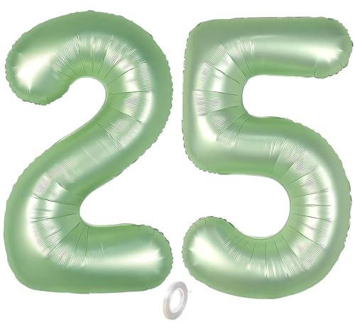 Balorise 40 Zoll Aluminium Luftballon Grün Zahl 25/52, Helium Unterstützt, Ballon Nummer 0-9, 10-100 (101cm), große Folienballons Dekoration für Geburtstagsfeier, Hochzeit, Jubiläum