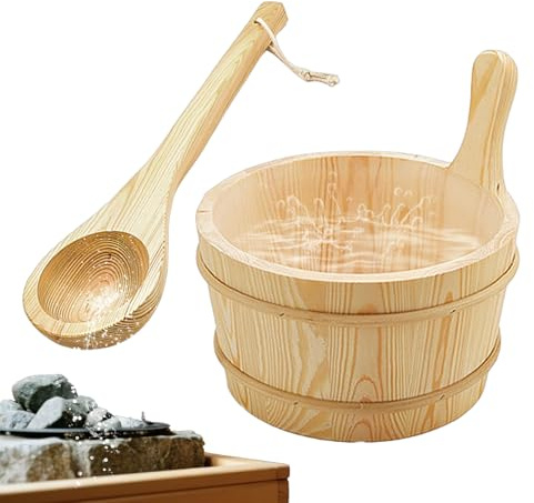 Seau et casserole pour sauna | Seau à eau en bois pour sauna | Fournitures de salle de bain en bois anti-fuite Capacité 4 L pour appartement, jardin, extérieur, bain à vapeur, chambre de maison, hôtel