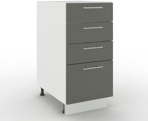 JD Greta Adjustable Kitchen Drawer Base Unit - 400mm - Drawer Cabinet with Fronts (No Worktop) - Grey Matt