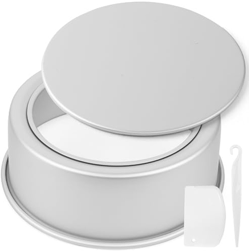 Auddemg Moules à gâteau ronds Ø 20 cm, moule a cake en aluminium anodisé avec fond amovible, argenté, fourni avec patisserie coupe pate et couteau à démouler