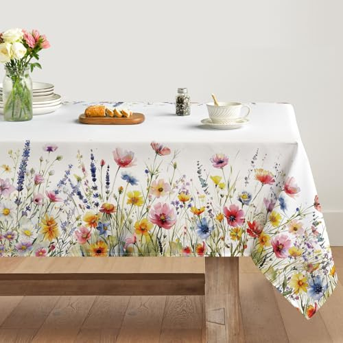 Artoid Mode Blumen Gräser Pflanzen Frühling Tischdecke 140x220 cm, Saisonnal Küche Tisch Dekoration Drinnen Urlaub Party Dekor