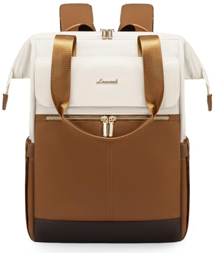 LOVEVOOK Backpack Womens, Laptop Rucksack Bag for Ladies, Waterproof Daypacks for Office Teacher Nurse, Fashion School Bags for Work University Travel, Beige & Yellow Brown