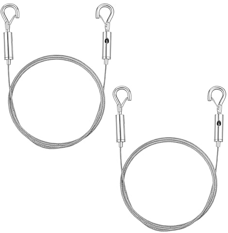 2 Stück Bilder Aufhängen Drahtseil Set, Edelstahl Drahtseil Aufhängung Stahlseil verstellbares Draht-Set mit Haken Ideal für Bilderrahmen, Spiegel, Panel Licht & DIY Lampen (2m x 1,5mm)
