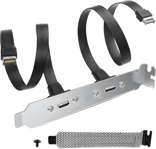 HAAMNING7 USB 3.1 Front Panel Header Type-C Extension Cable 10Gbps Type-E 20 Pin Male to USB C Female Adapter Cable with Panel Mount Screw for Ipad Smartphone HDD(Double mouth)