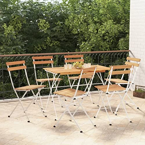 QUAHEAS 7-TLG. Bistro-Set klappbar, aus massivem Akazienholz & pulverbeschichtetem Stahl, für Garten, Terrasse & Balkon, Robustes Outdoor Möbelset