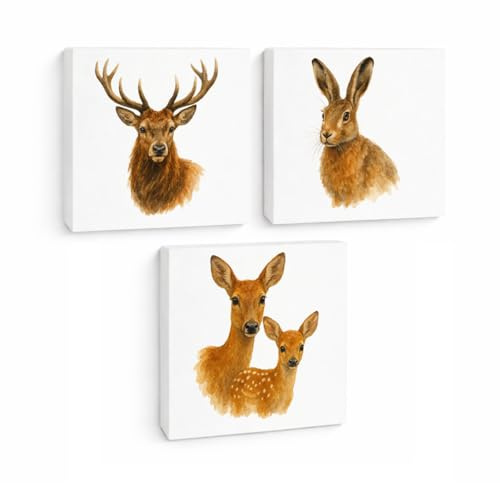Tiere des Waldes 3er Set Holzbilder in 10x10 cm zum Stellen oder Aufhängen er 3er Set Holz-Deko mit Wald-Look für Naturliebhaber