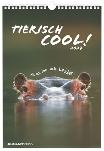 Tierisch cool! 2027: Wandkalender 23,7x34 cm mit 12 Tiermotiven, sprachneutralem Kalendarium und Spiralbindung