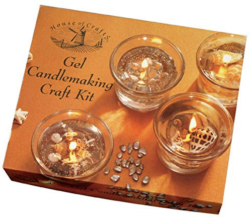 House of Crafts Gel Candlemaking Craft, Single Craft Kit Set, Clear, Includes Gel Wax, 4 Glass Containers, Shell Selection, Silver Pebbles, Instructions