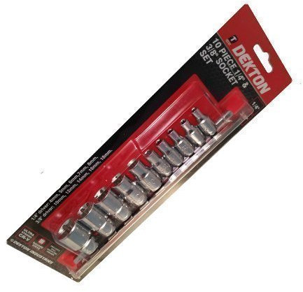 DEKTON DT85130 Start Socket Set, Black/Red, 1/4/3/8-inch, Set of 10 Piece