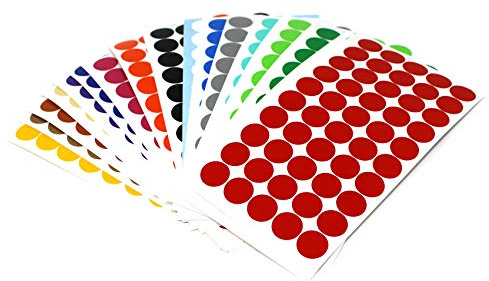 900 PVC Klebepunkte Set 18 Farben je 50-100 Stück Selbstklebend Beschriftbar Inventur Markierung Kreise Folie Aufkleber Bunt Markierungspunkte K021 (15mm, 900 Kreise)