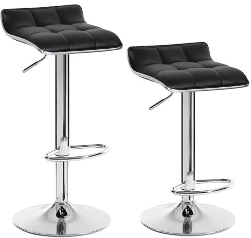 WOLTU Barhocker 2er Set, Barstuhl, Tresenhocker mit Fußstütze, Hocker höhenverstellbar, 360° drehbar, aus PU-Kunstleder Metall, für Bar Küche Wohnzimmer Tresen Café, Schwarz