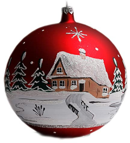Weihnachtskugel Christbaumkugel 15 cm Celebration Edition 20 Winterlandschaft rot handbemalt mundgeblasen mit Ständer