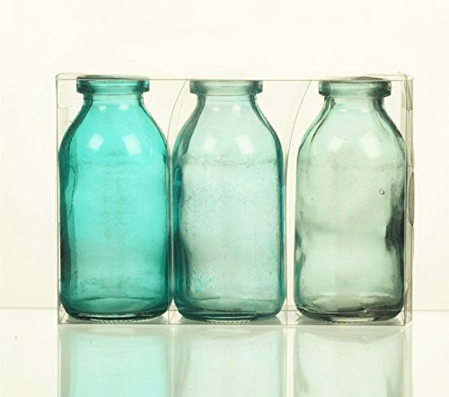 Unbekannt Sandra Rich. Glas VASE Bottle klein. 3 kleine Flaschen ca 10,5 x 5 cm. Türkis - BLAU. 1165-10-87
