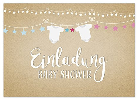 8 x Einladung Baby Shower Party/Einladungskarten mit Umschlag im Set/Motiv: Baby Body niedlich - neutral/Babyparty Karte/Postkarte /