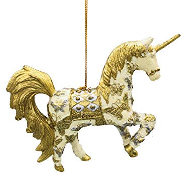 Einhorn Weihnachten Baumschmuck Figur Deko Hänger Christbaumschmuck 15 cm (Creme-Gold)