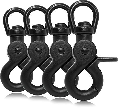 Ganzoo Scheren-Karabiner Haken mit Dreh-Gelenk, 4 Stück Dreh-Kopf für Hunde-Leine, Hals-Band, legierter Stahl 61 mm Länge, auch für Paracord 550, Schlüssel-Anhänger, Farbe: schwarz matt