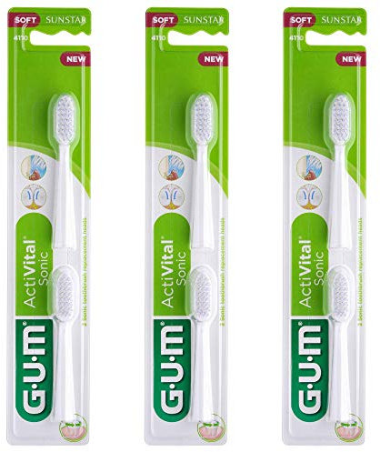 GUM® ActiVital® Sonic Zahnbürstenkopf, batteriebetrieben, GUM ActiVital Sonic, ultra-spitz zulaufende Borsten, 50% effizienter/weiß, 3 x 2 Stück