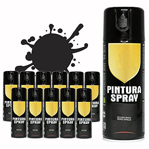BESCH Pintura Spray 400ml para Metal/Madera/Plástico (Negro Mate, 400 ml (Paquete de 12)