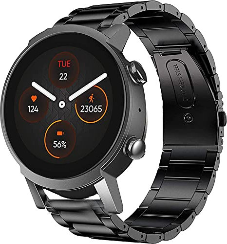 SkyBand Metal Acier Classique Bracelet De Remplacement Compatible pour Montres connectées TicWatch E3 (Noir)