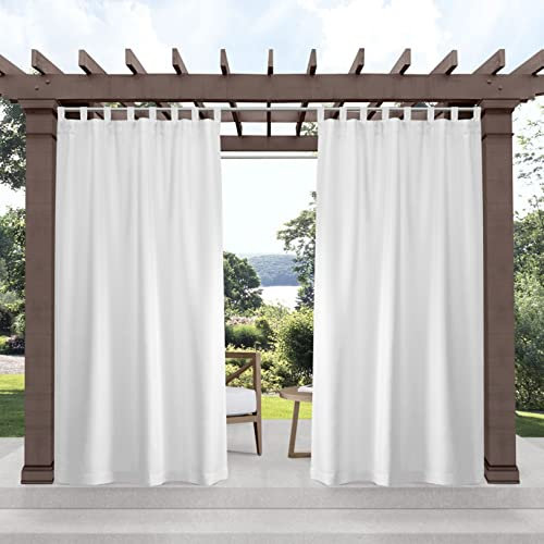 Exclusive Home Cabana Lot de 2 Rideaux Solides filtrant la lumière pour intérieur/extérieur avec languettes Auto-agrippantes, 137,2 x 365,8 cm, Blanc