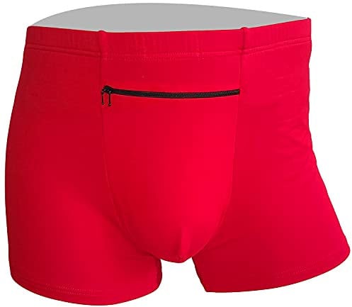 HideRacoon 2 Packungen Herren Boxershorts mit versteckter Tasche, kann Ihre Insulinpumpe halten, Taschendiebstahlsichere Geheimtasche Unterwäsche (rot), rot, XX-Large