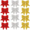 12Pack Red Gold Silver Bows for Christmas Tree,Small Glitter Wreaths Bows Christmas Bows for Tree Decorations,Xmas Tree Bows,Sequin Bows Ties Ornaments for Christmas Tree,Wreaths,Garland Decorations