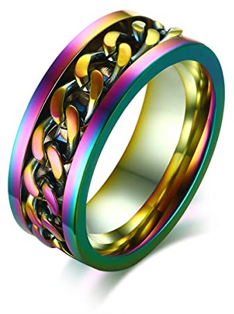 HIJONES Homme Acier Inoxydable Rotatif Chaîne Bague Décapsuleur Bague Anxiété Cool Bande Arc en Taille 68