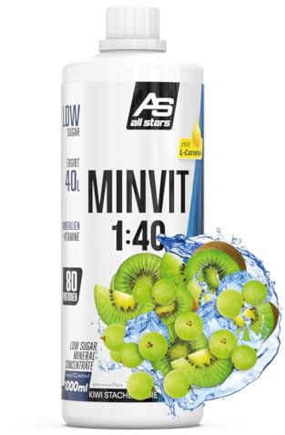ALL STARS Minvit + L-Carnitin Vitamin Drink Konzentrat 1L Kiwi Stachelbeere | Wertvoller Mineralstoff- und Vitamin Komplex, mit Vitamin B1, B6, B12, enthält Kalium, Magnesium & L-Carnitin