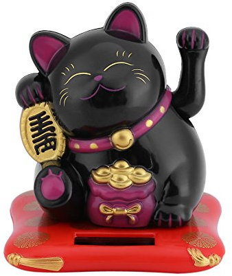 Ejoyous Winkekatze Solarbetriebene Winkekatze Lucky Cat, Glückskatze Süße Solar Glückbringen für Schreibtisch Wohnaccessoires Dekoration (Schwarz)