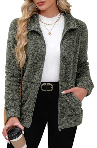 BesserBay Winter Damen Taschen Reißverschluss Casual Warm Fleece Jacke Outdoor Lässig Herbst Plüschjacke Carbon S