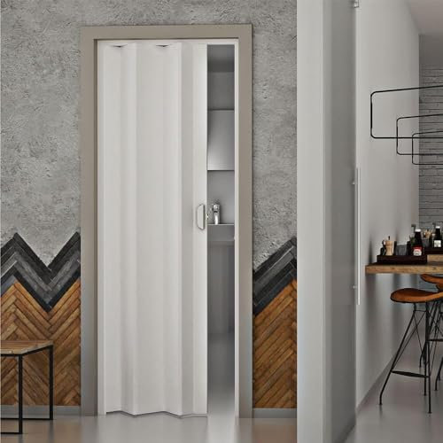 Decorspace - Puerta de fuelle Monica de interior, 83 x 214 cm, de PVC, fabricado en Italia, color blanco y liso