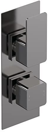 nuie WIN7TW01 Windon Modern Bathroom Square Concealed Twin Thermostatic Shower Valve - One Outlet, 215mm, Brushed Pewter