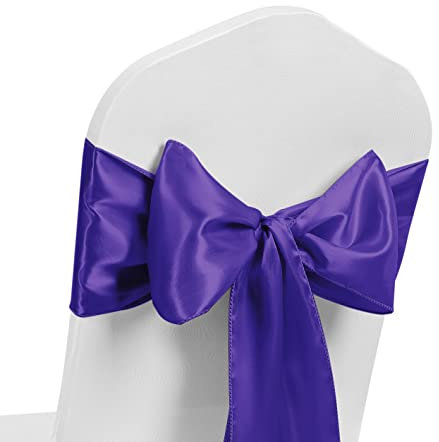Pack of 10 Satin Chair Sash Wider Fuller Bows Chair Sashes Bow Back Tie Ribbon Wedding Banquet Decoration (Purple)