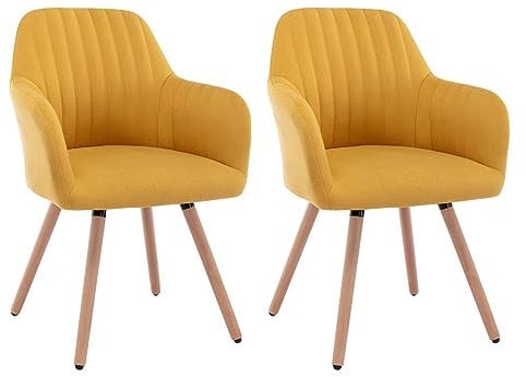 Vente-unique-Stuhl mit Armlehnen 2er-Set - Stoff & Metall in Holzoptik - Gelb - Eleana