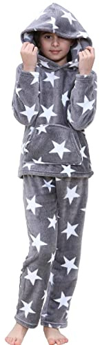 A2Z 4 Kids Girls Star Fleece Hooded - PJS 204 Stars Print Grey 5-6