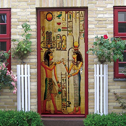 Tür tapeten 4d selbstklebend Ägyptischer Stil & Pharao Türposter Türaufkleber Wasserdicht Abnehmbare Vinyl türfolie Fototapete diy Wandbild Wohnzimmer Schlafzimmer Kinderzimmer Badezimmer B85 x H205cm