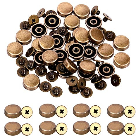 Glarks Set di 32 rivetti a vite posteriore, in metallo bronzato, a testa piatta, per borsette, borsette, borsette, borsette, chiodi, chiodo, fibbia piatta, borchie in metallo, per fai