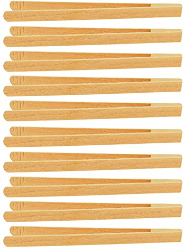 teemando® 10 X Marken Grillzange 30 cm aus Buchenholz für Wurst, Steaks und Gemüse. Die Bratwurst-Pinzette mit der Rillen-Fräsung