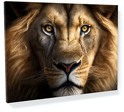 Sense Canvas Kunstdruck auf Leinwand, Motiv Löwe Intense Gaze 42 – Heimdekoration, Wandkunstdruck, Poster, Gemälde, Größe XL, 48 x 36 / 1,9 cm