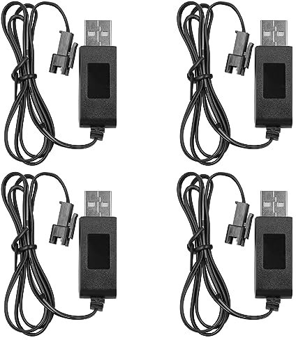 DollaTek 4PCS Usb Charger Cable For 3.7V Lithium Battery Charger Portable with LED indicator for RC Car Child Toy Car Spare Battery