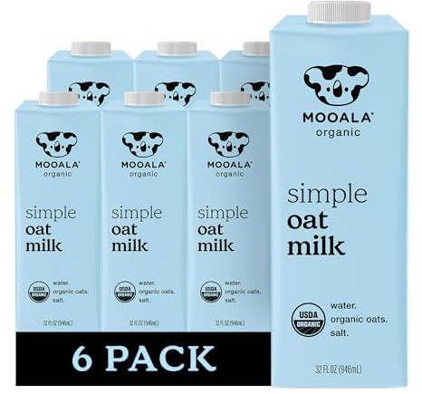 Mooala Organic Simple Oat Milk, 32oz - 3 Ingredient, Shelf Stable, No Gums, No Oils, No Fillers, Non-GMO, No Additives, Dairy Free Plant Based Milk, 6 pack