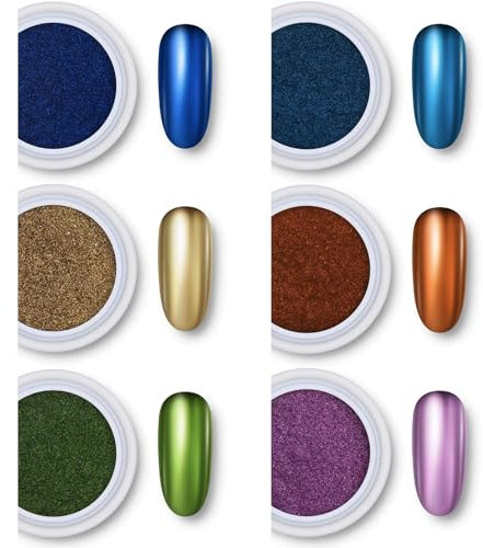 Chrome Nail Powder - 6 Box Colorful Nail Powder - Metallic Nail Art Pigment Powder Set - Mirror Effect Nail Chrome Powders for Nail Art Design Decoration