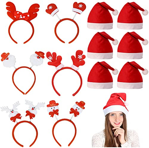 YXHZVON Chapeau Noel pour Enfants, 6 Pièces Bonnet pere Noel Enfant avec 6 Pièces Serre-Têtes de Noël, Accessoire Noel pour Enfants & Adultes, Fêtes de Noël